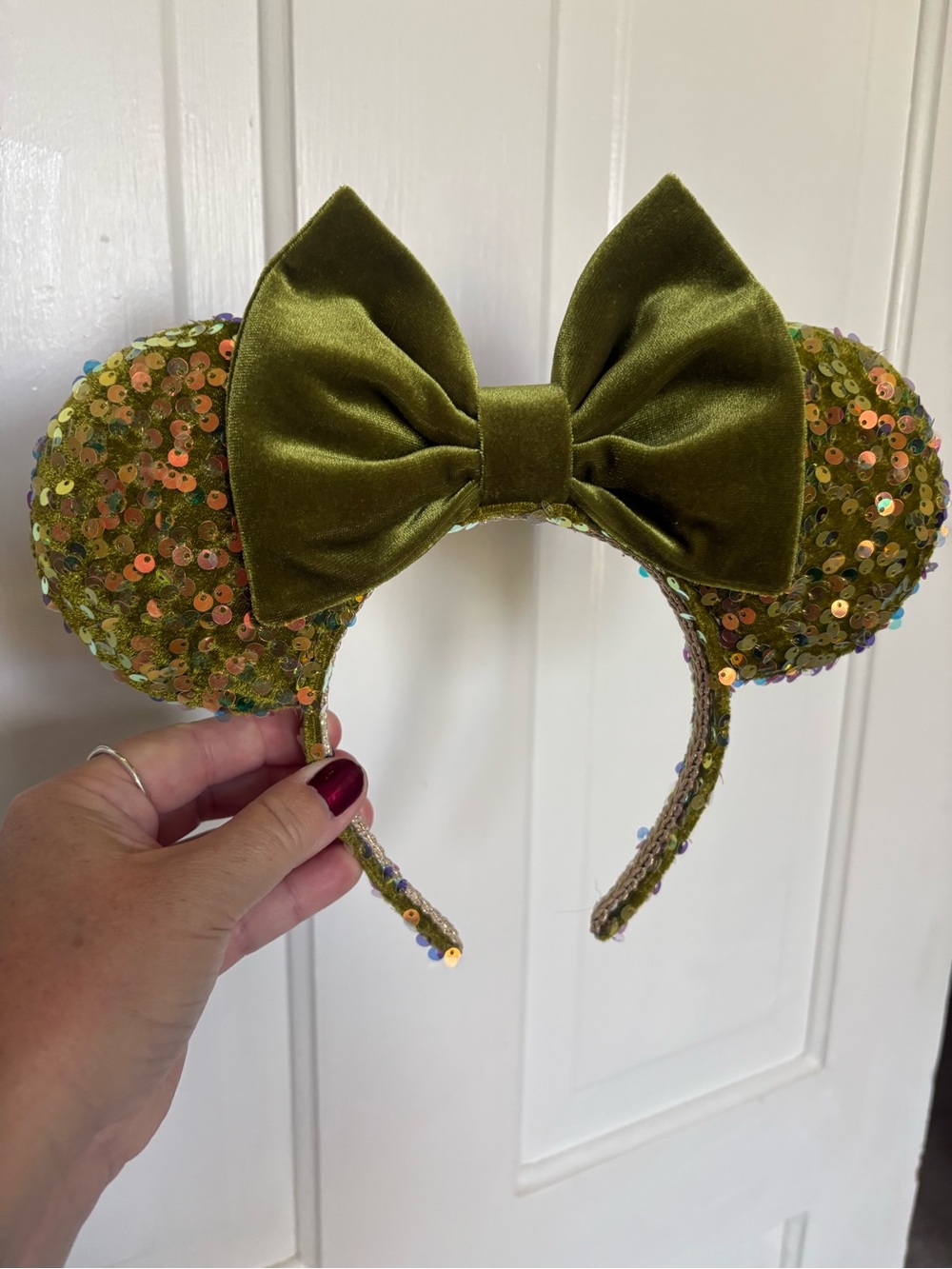 Green Sequin Mickey Ear Headband with Velvet Bow